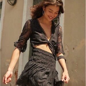 Free People Lala Lace Backless Tie-Front Dress